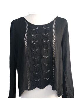 Gab & Kate Cut Out Black Blouse With Criss Cross Back, Size S